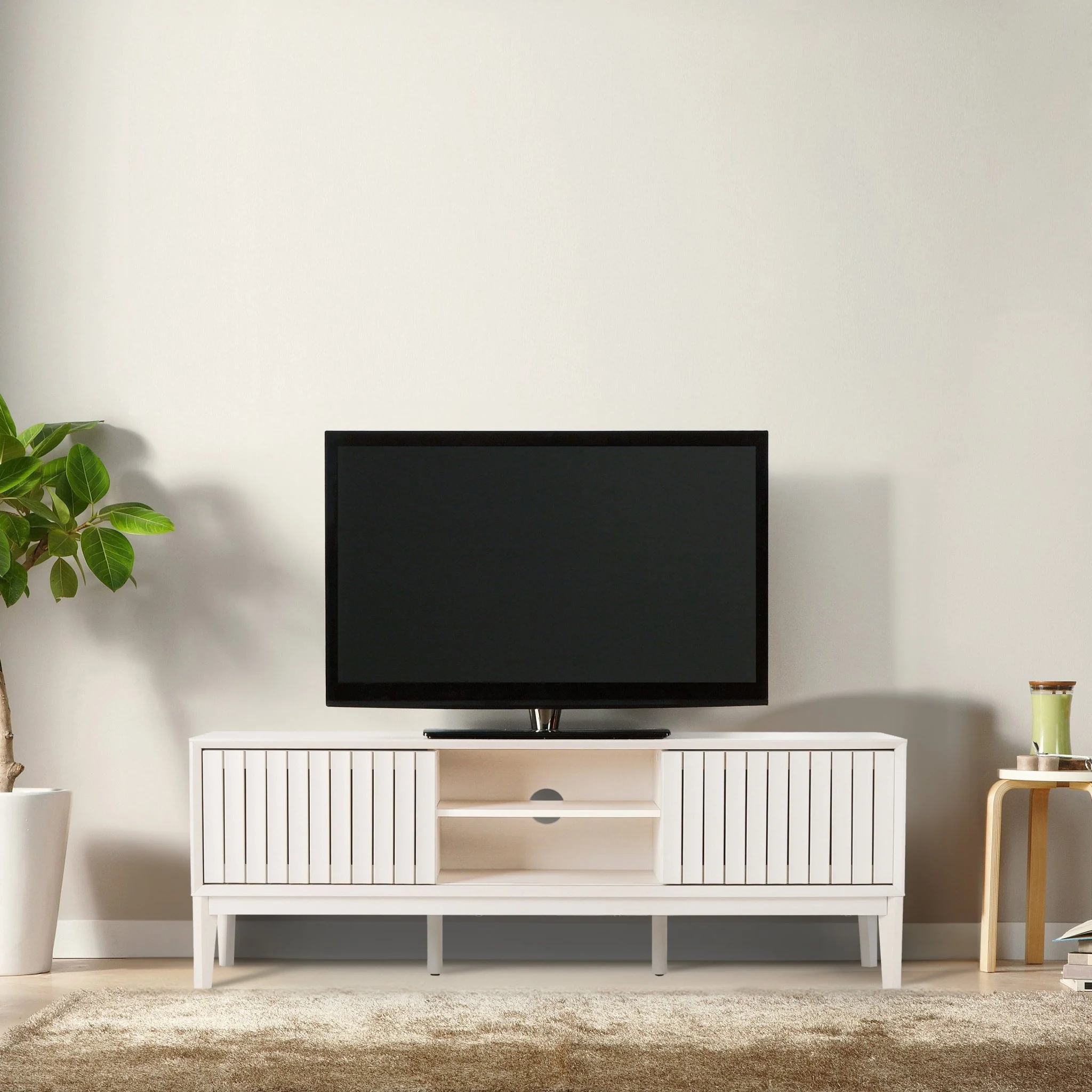 Gennaro Farmhouse 3-Storage Sliding Door TV Stand Fits TVs up to 65 in. with Cable Management