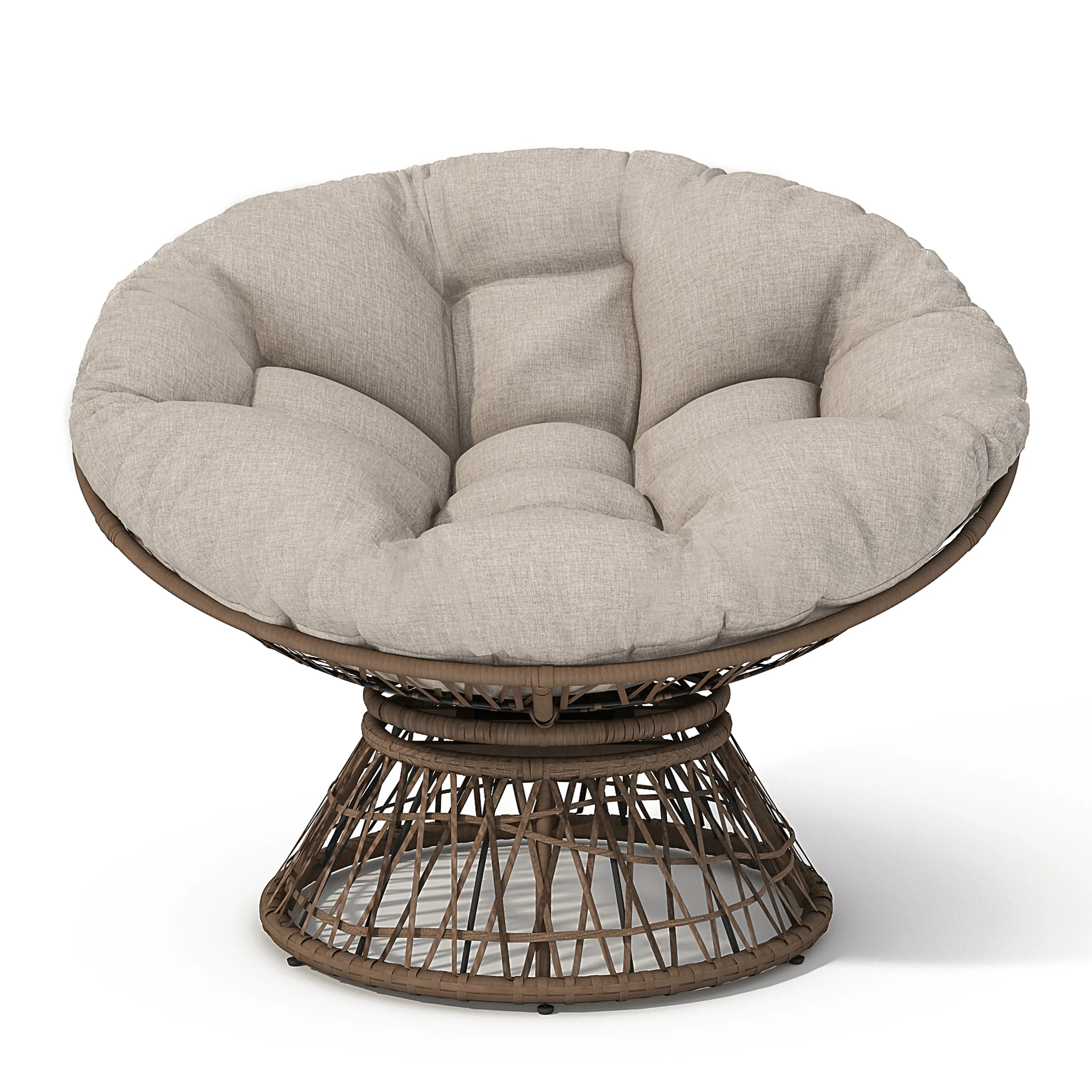 Papasan Wicker Chair with Fabric Cushion and 360 Degree Swivel