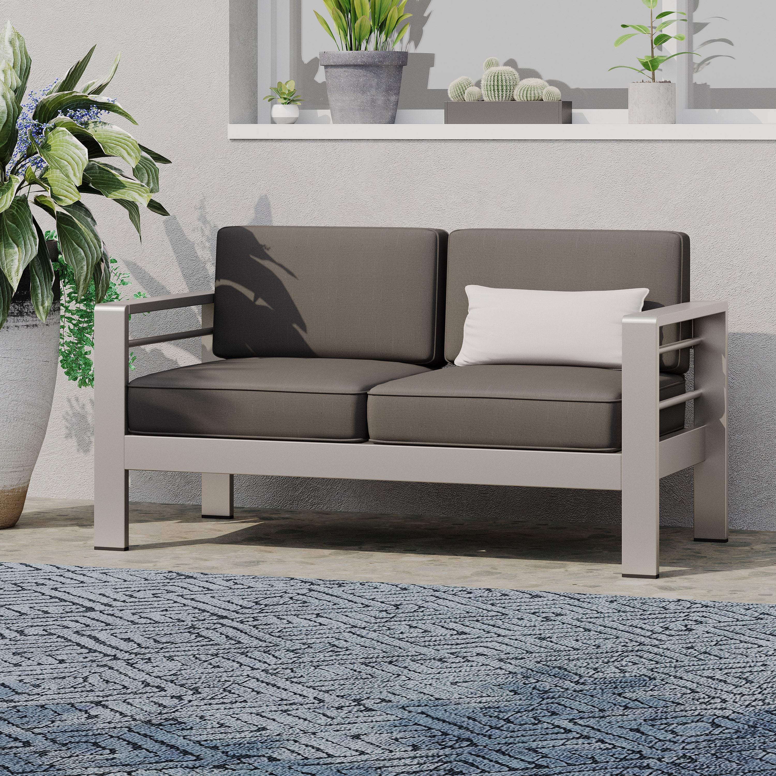 Halite Outdoor Loveseat with Water-Resistant Cushion and Aluminum Frame