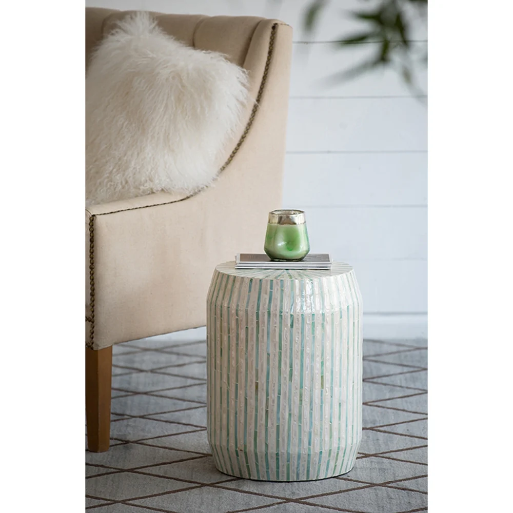 Cream and Green Drum Side Table