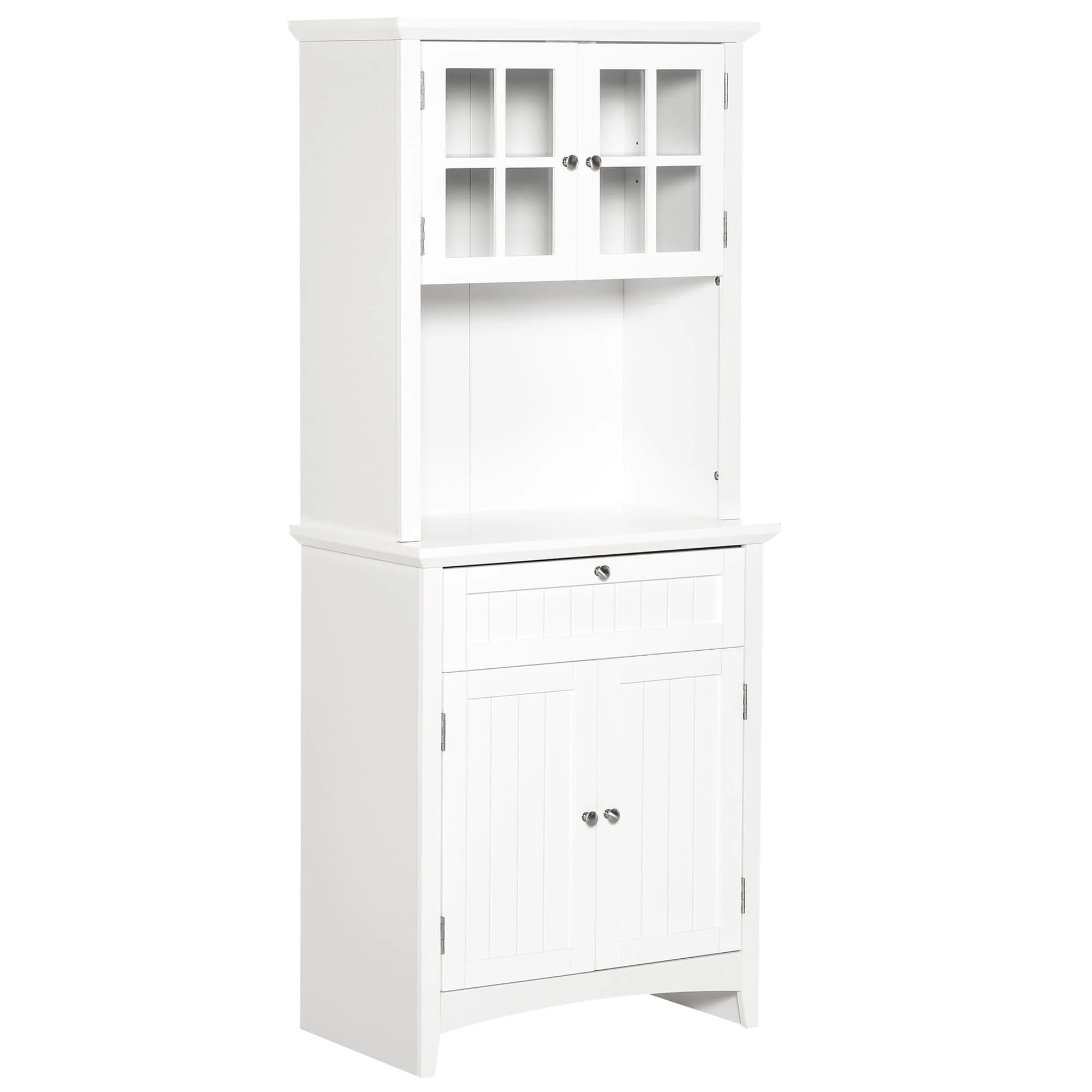 HOMCOM Kitchen Buffet Hutch Wooden Storage Cupboard with Framed Glass Door, Drawer and Microwave Space - 27