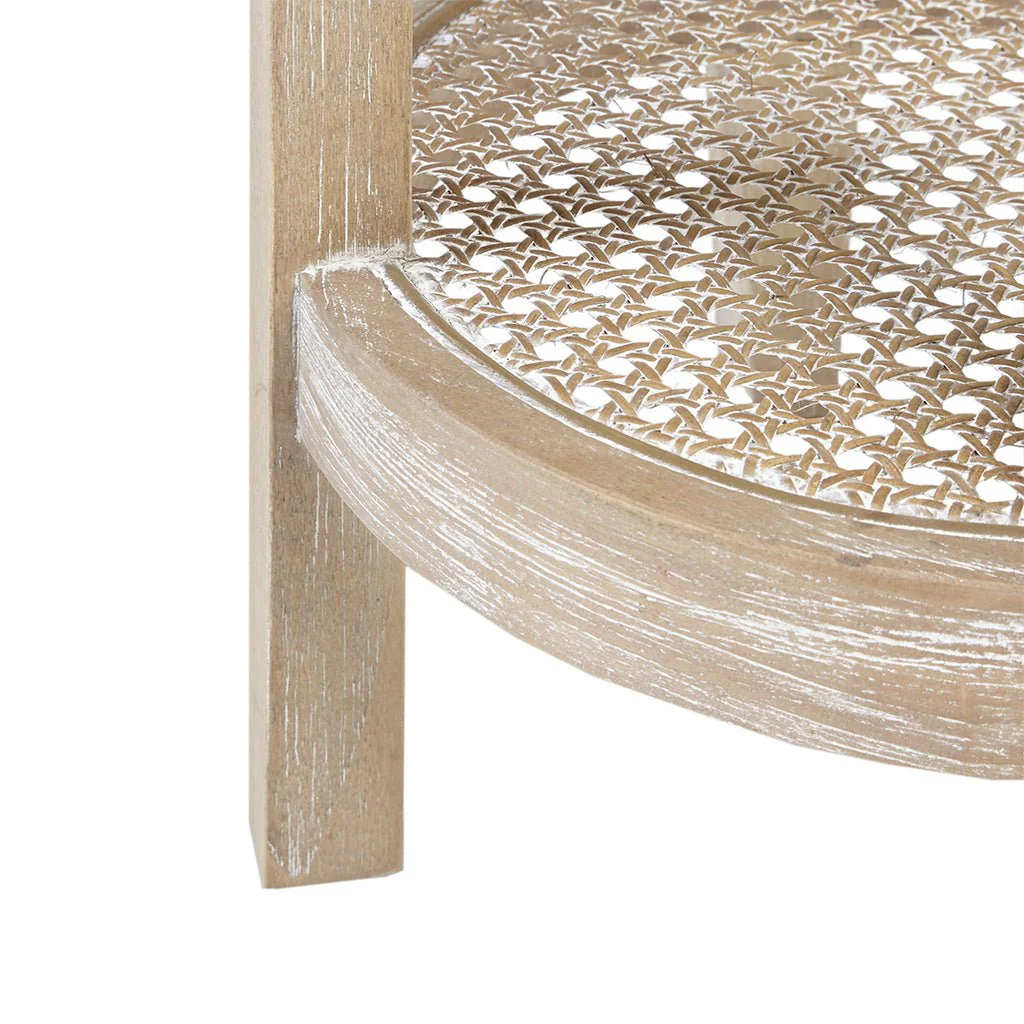 Round Accent Table with Lower Rattan Cane Shelf