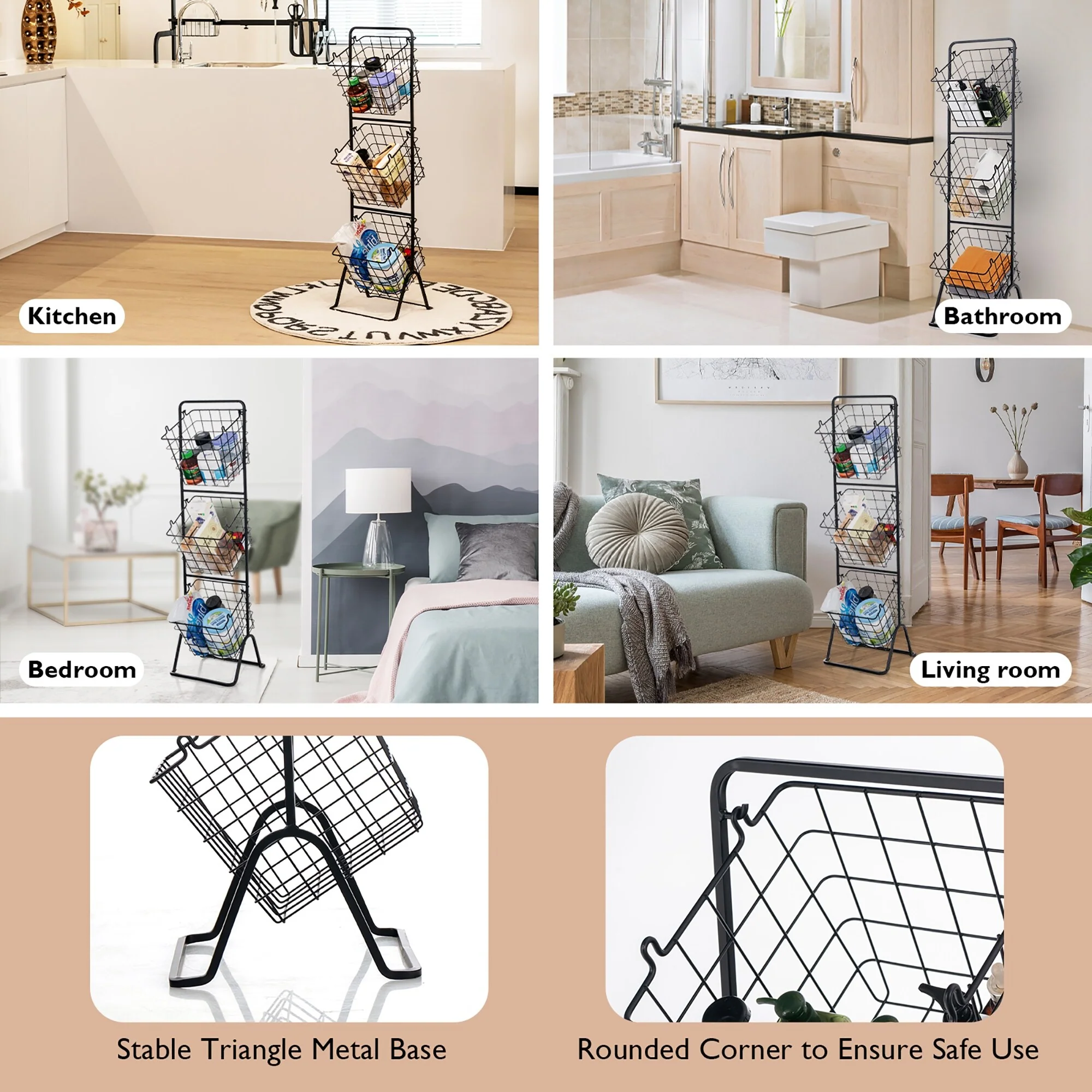 Costway 3-Tier Wire Fruit Basket Stand Kitchen Snack Vegetable Storage - See Details