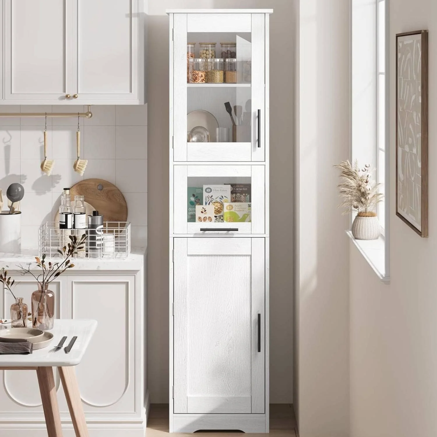 Tall Cabinet with Doors and Adjustable Shelf, Kitchen , Bathroom - N/A