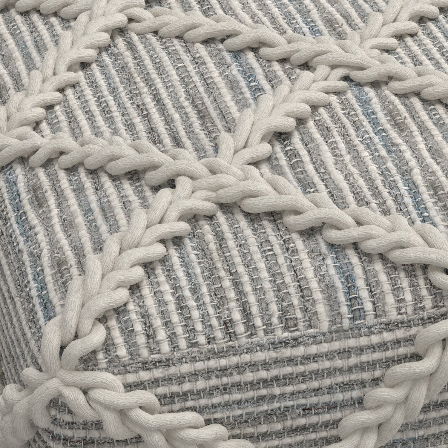 Harmonium Square Pouf with Wool and Cotton Woven Diamond Stitching Pattern