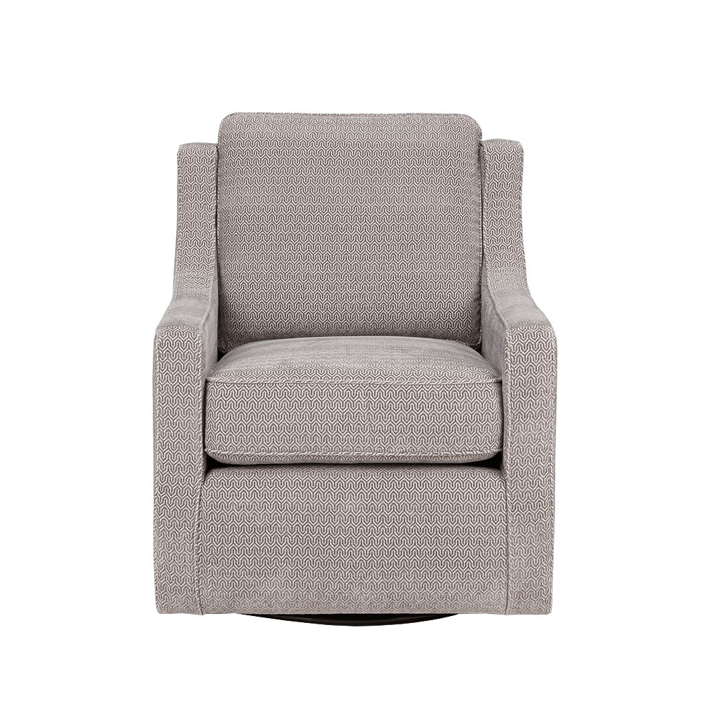 Upholstered Swivel Chair with Curved Armrest and Metal Base