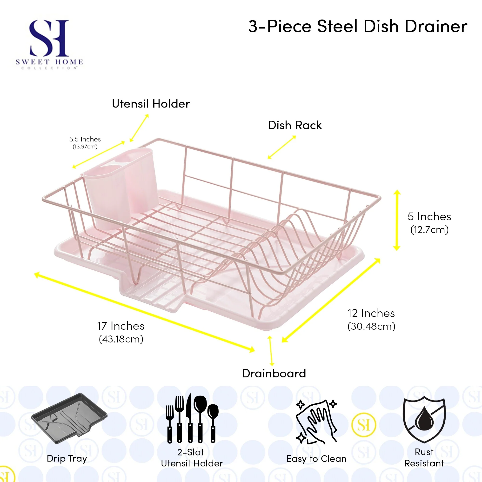 Sweet Home Collection 3-Piece Kitchen Sink Dish Drainer Set