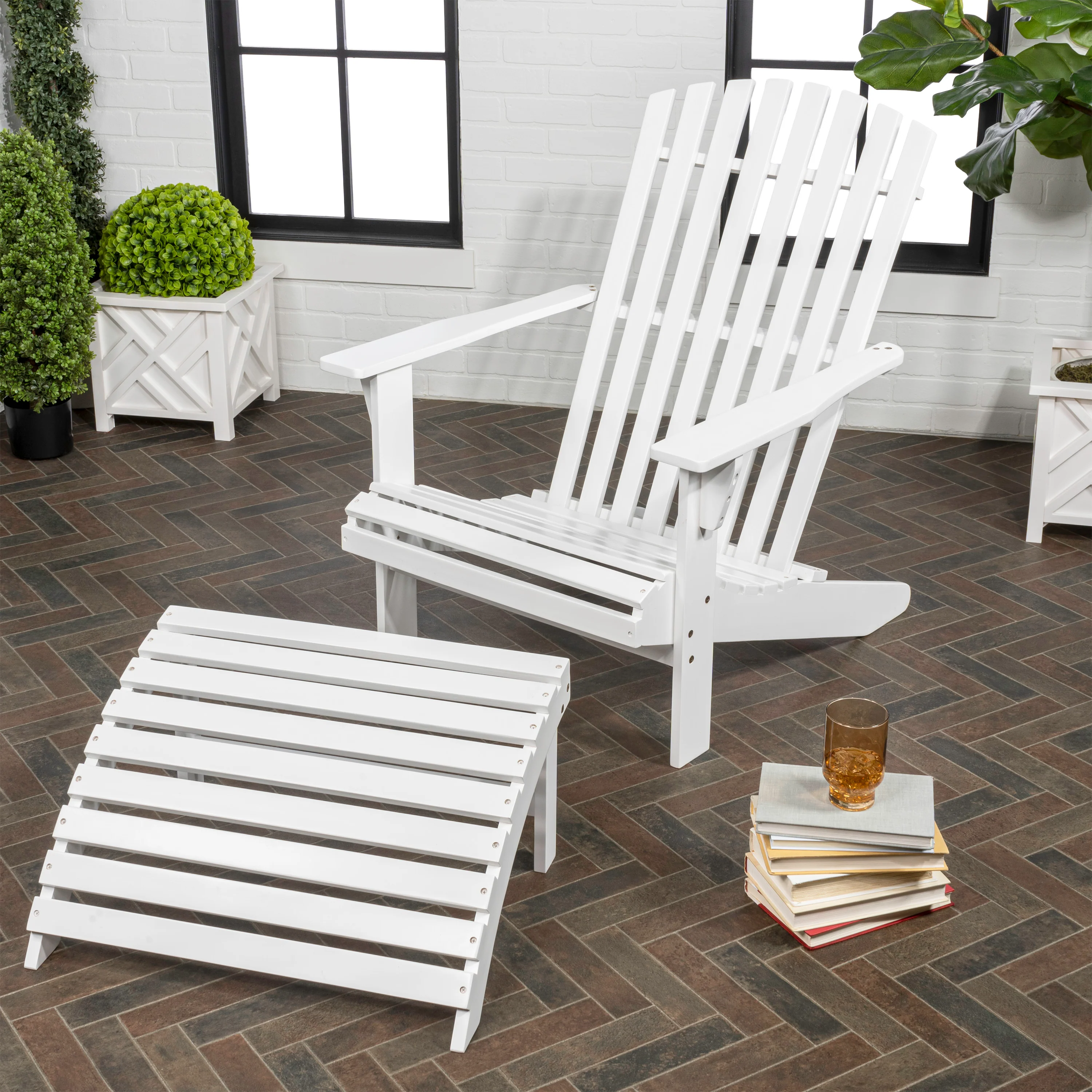 Saranac Acacia Wood Adirondack Chair with Detachable Ottoman