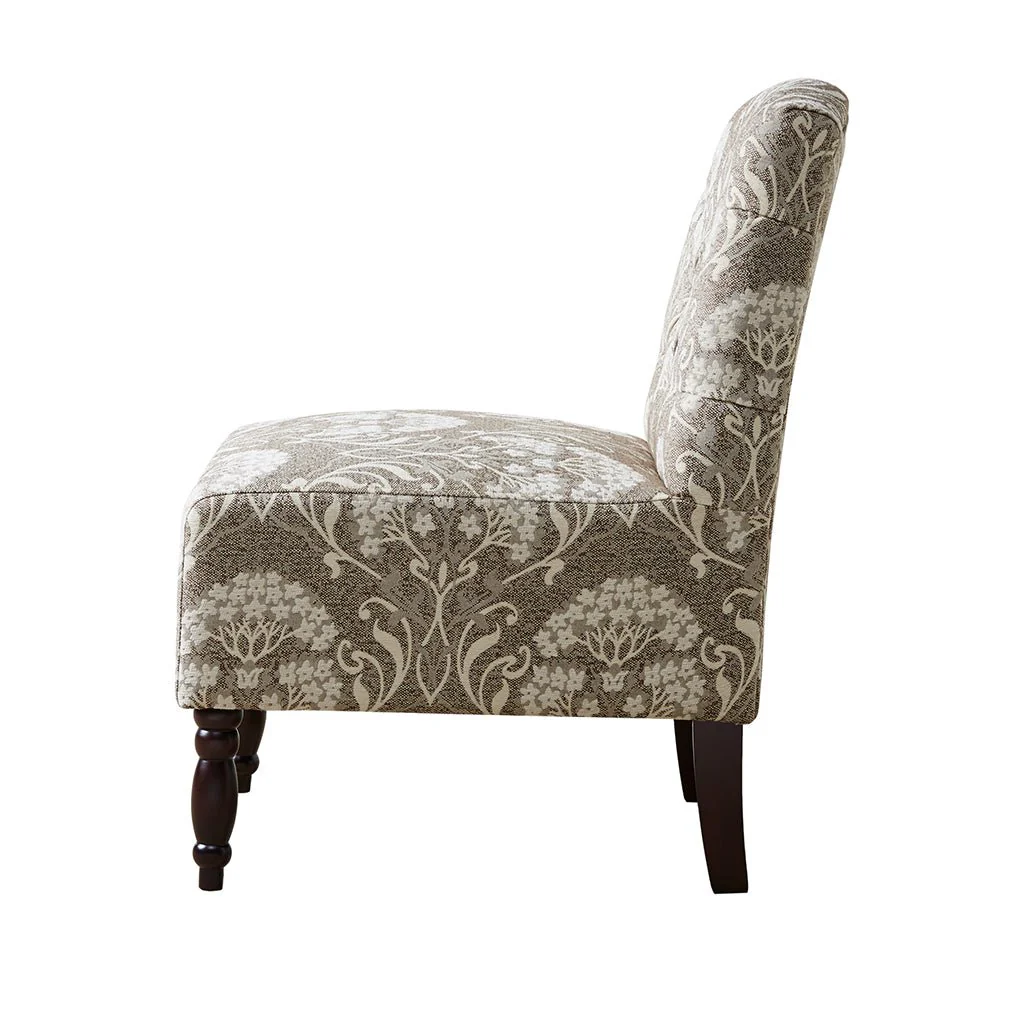 Armless Chair with Button Tufted and Turned Legs