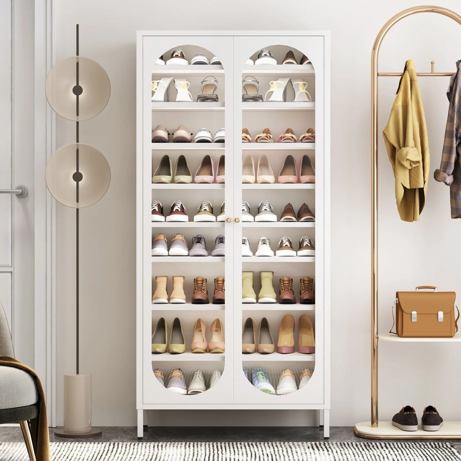 9-Tier Shoe Storage Cabinet with Glass Doors & Adjustable Shelves - 67