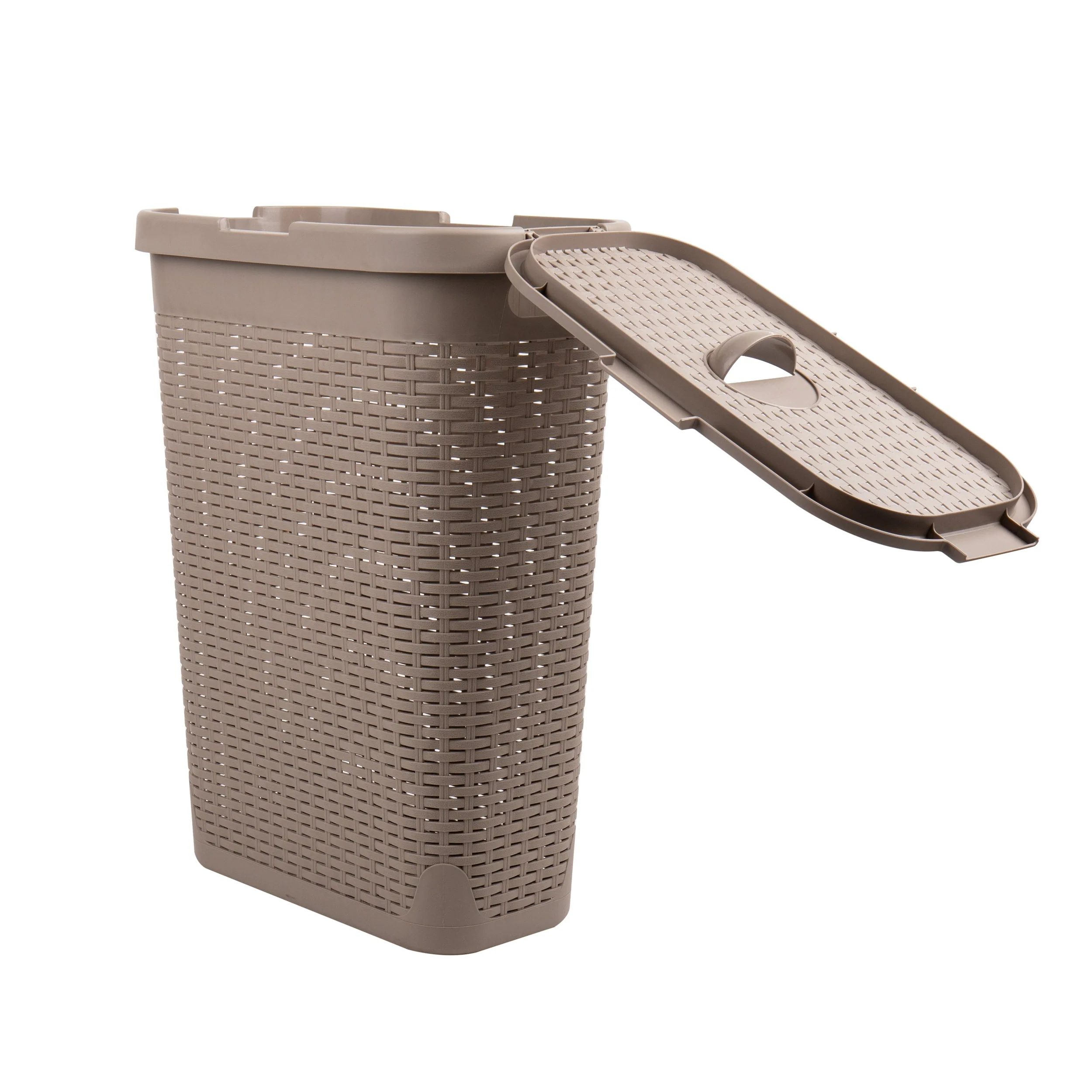 Mind Reader 40L Slim Laundry Hamper, Clothes Basket, Lid, Wicker Design, Plastic, 18