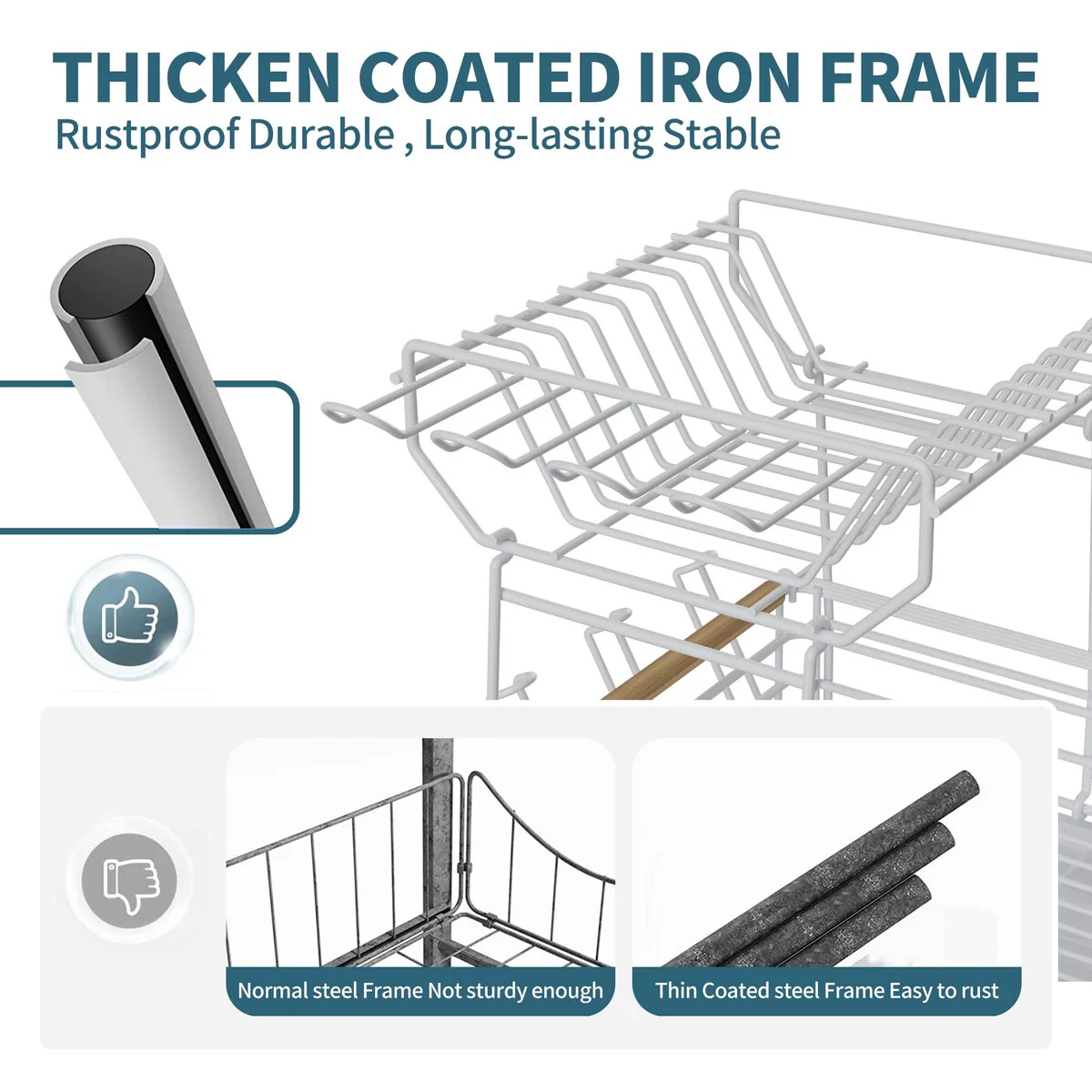 Double-Layer Dish Rack with Bamboo Handle