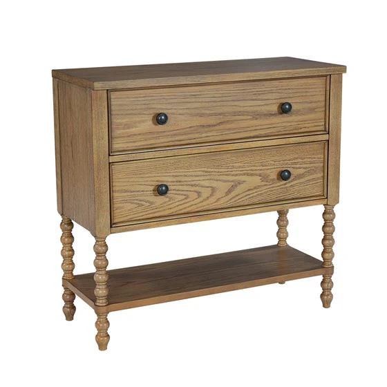 2-Drawer Accent Chest with Turned Legs and Bottom Shelf