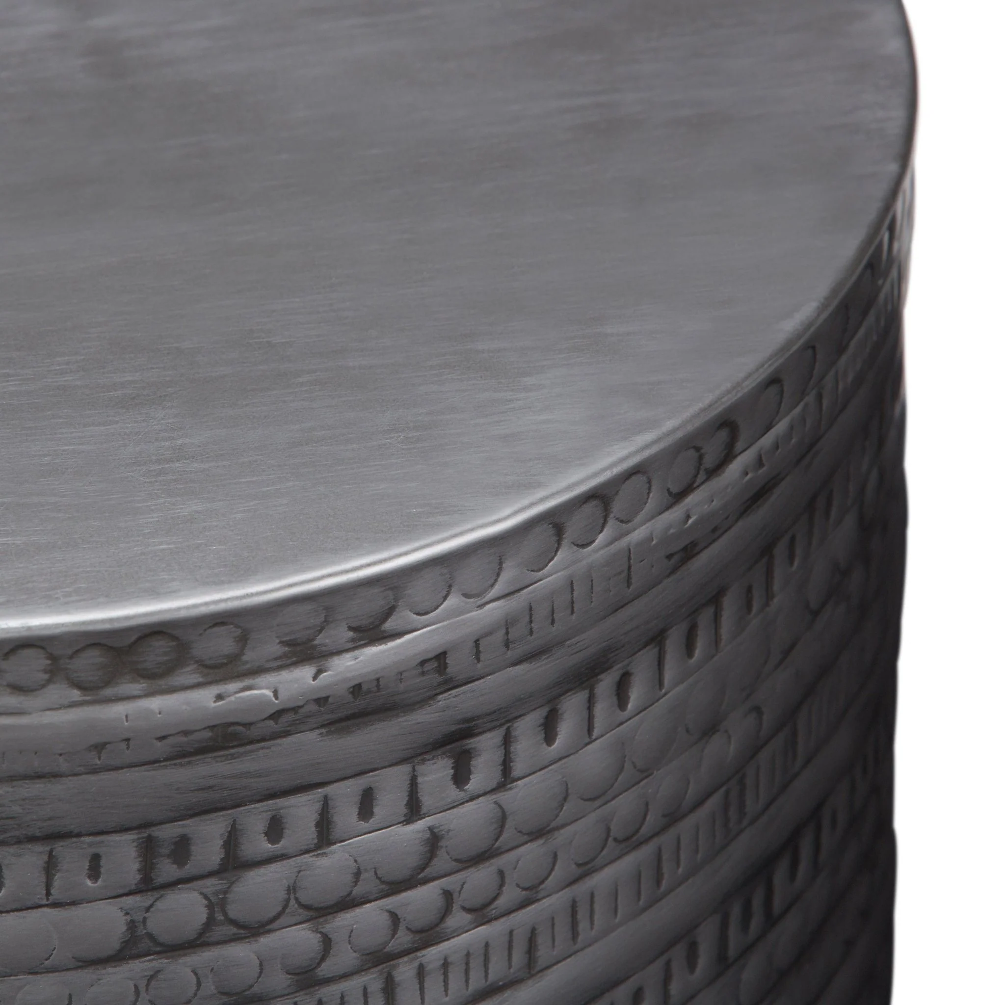 Heights Solid Metal Drum-Shaped Accent Table with Distinctive Texture