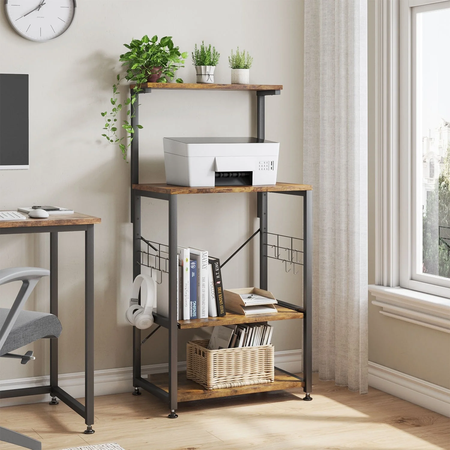 Kitchen Bakers Rack with Storage Shelves &USB Outlets, Microwave Oven Stand Kitchen Shelf Organizer