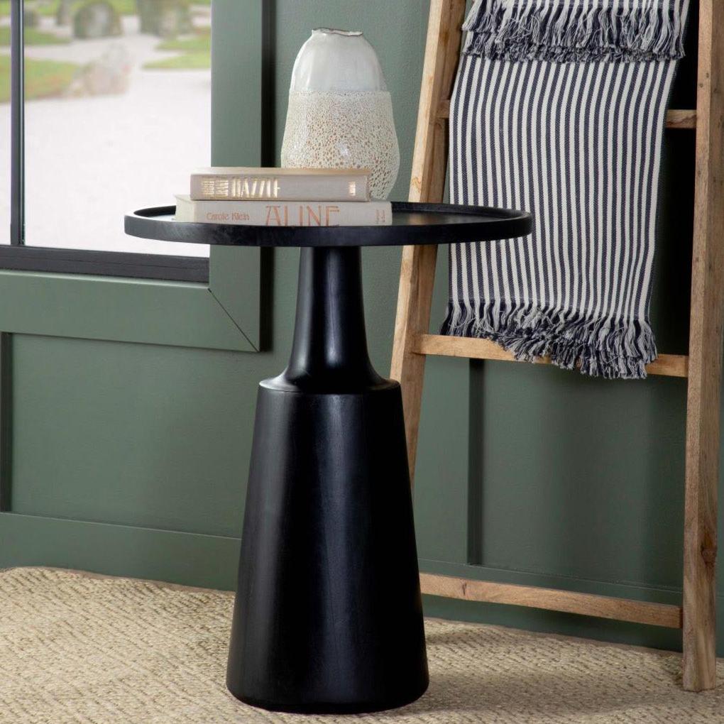 Wood Accent Table with Round Top and Pedestal Base