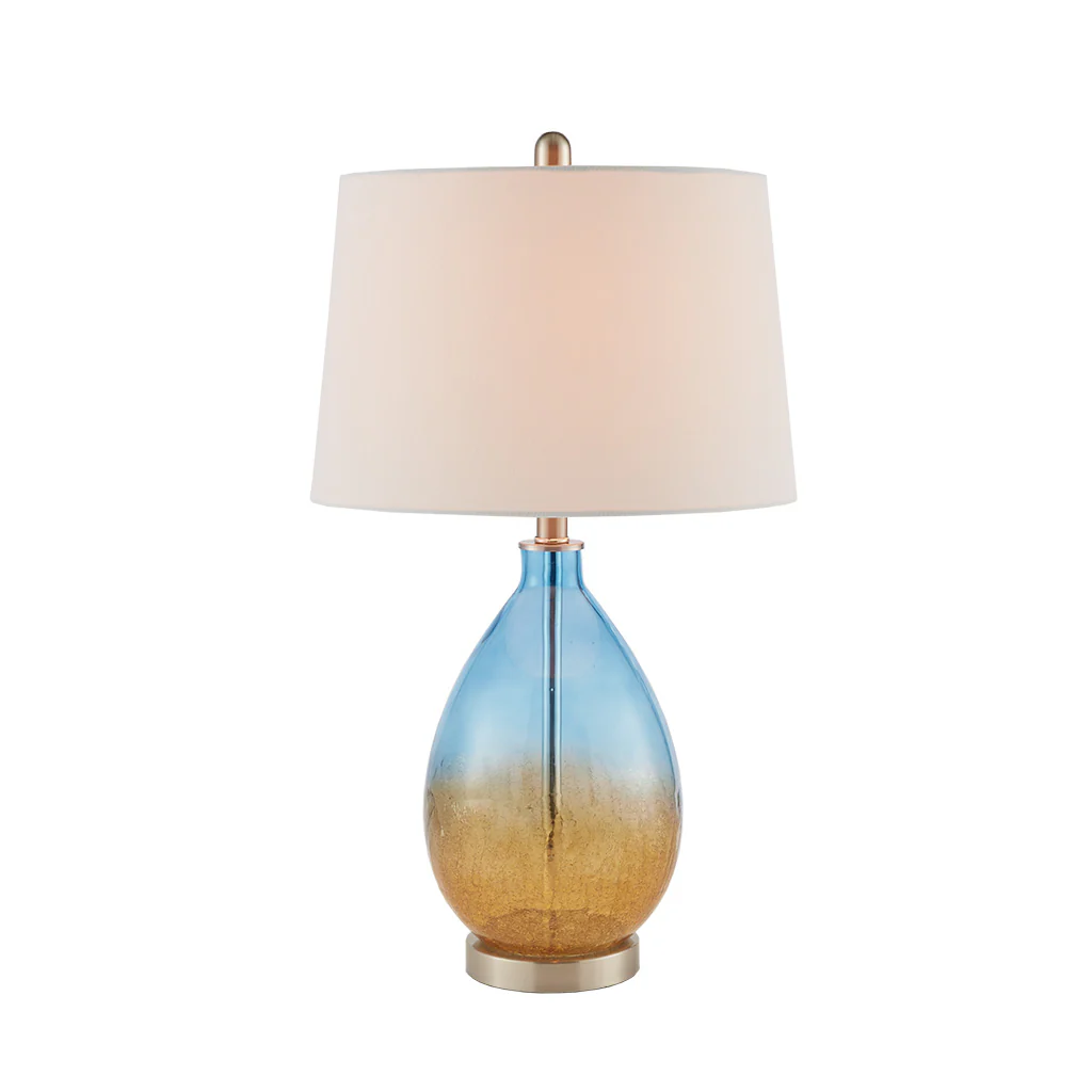 Glass Table Lamp with Drum-Shaped Shade, Set of 2