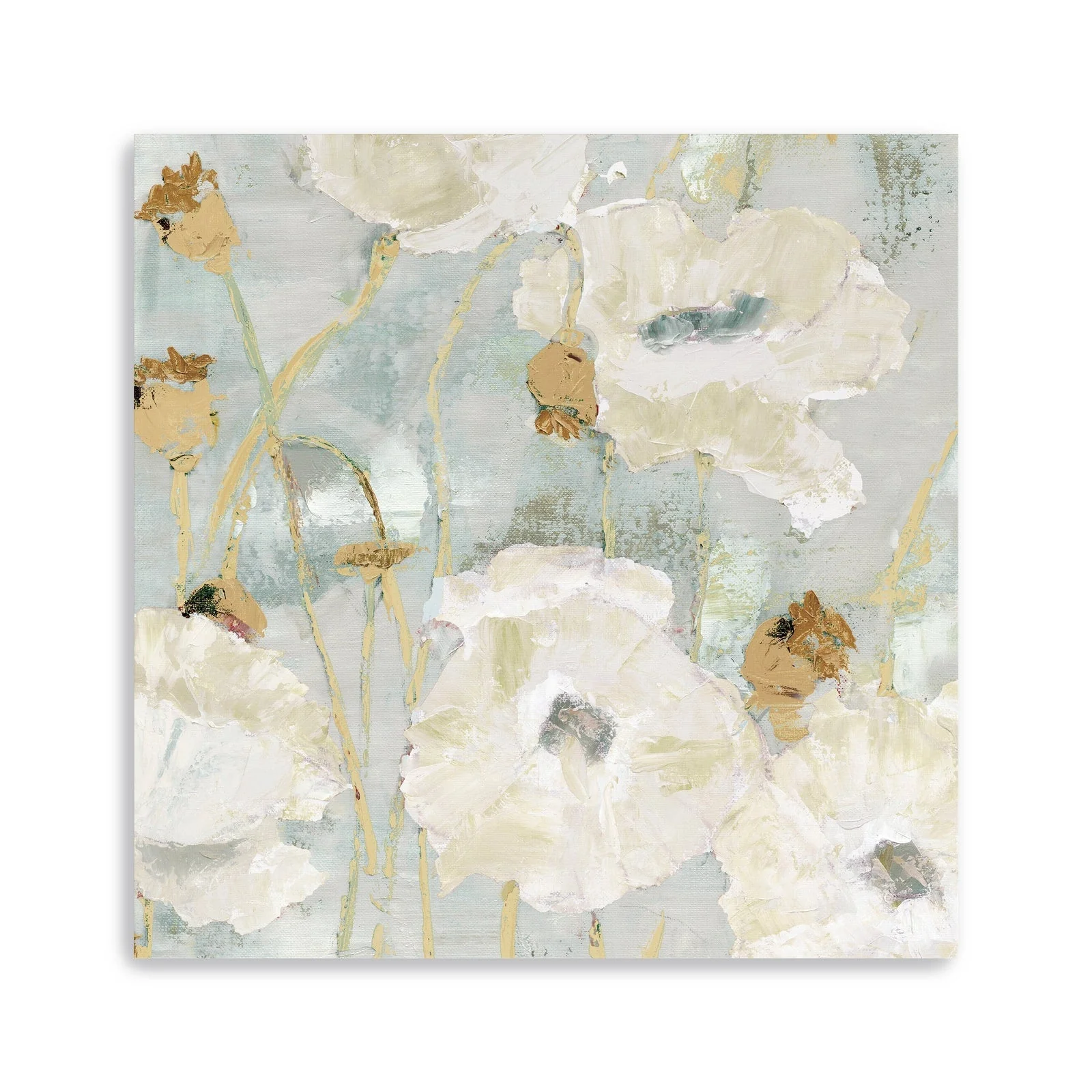 Poppies In The Wind Cream Square Canvas Giclee Wall Art