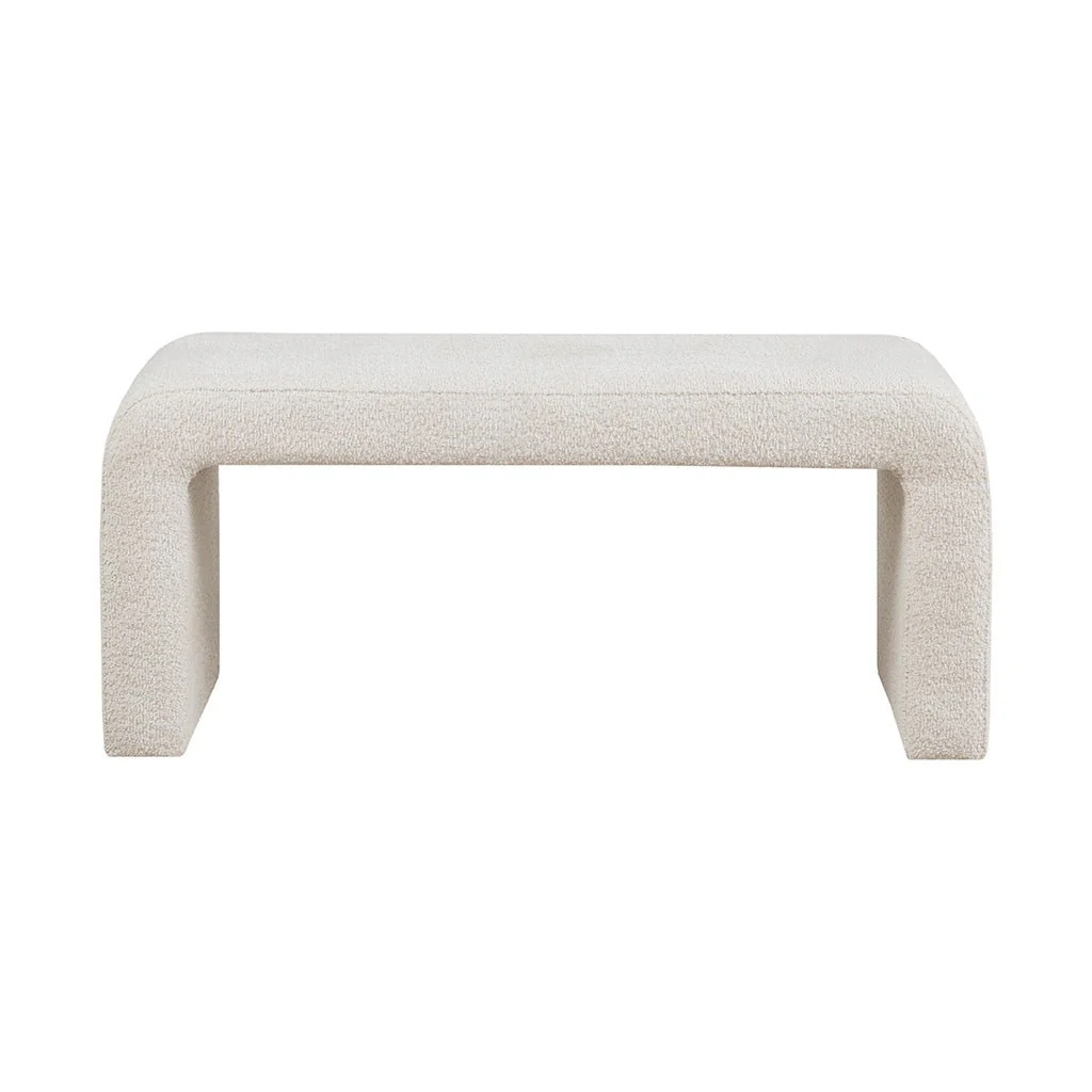 Upholstered Textured Boucle Fabric Waterfall Bench
