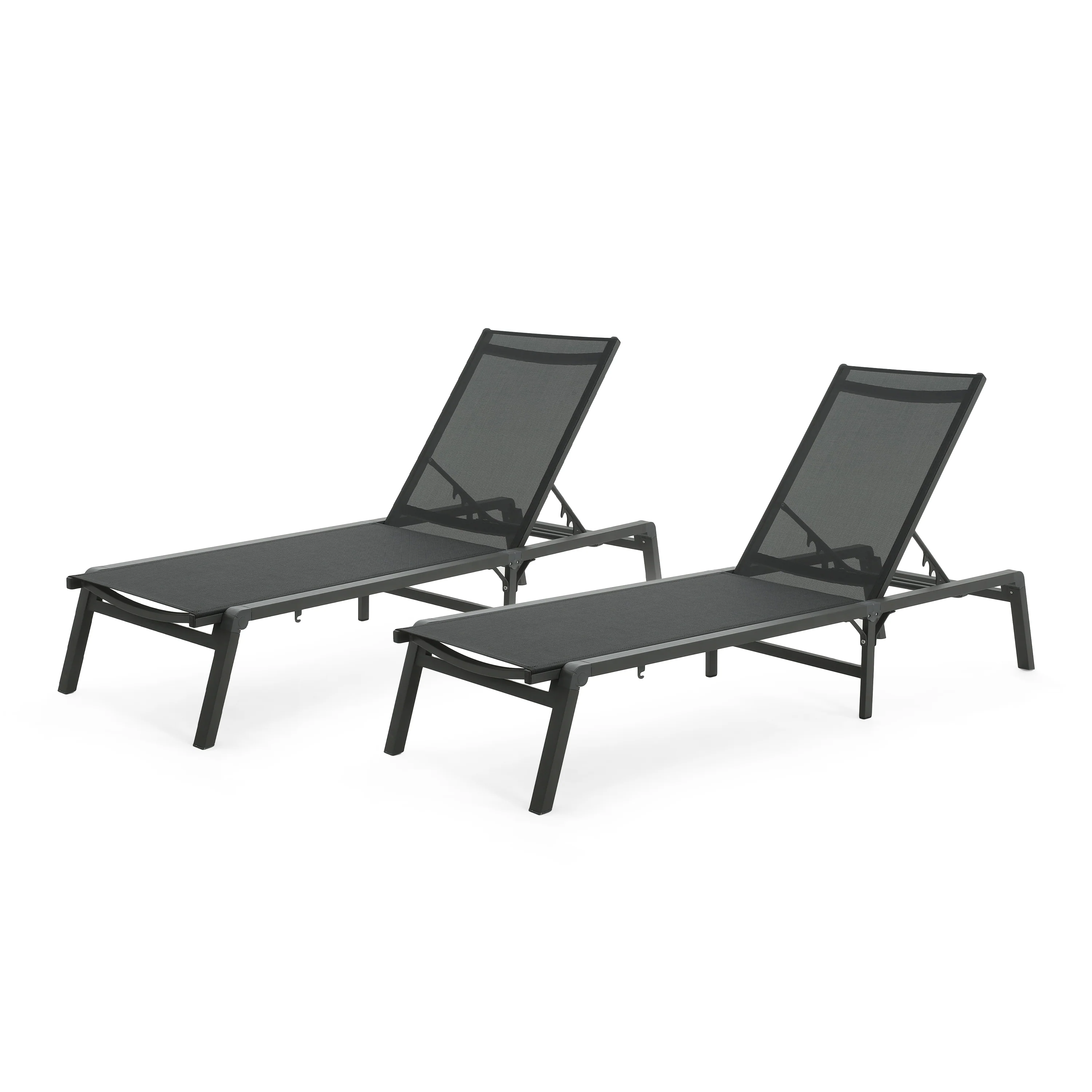 Outdoor Folding Lounge with Aluminum Frame and Adjustable Backrest, Set of 2