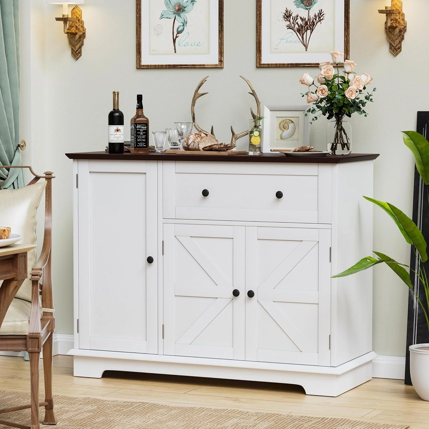 Kitchen Island with Storage, Farmhouse Sideboard Cabinet, Storage Cabinet, White