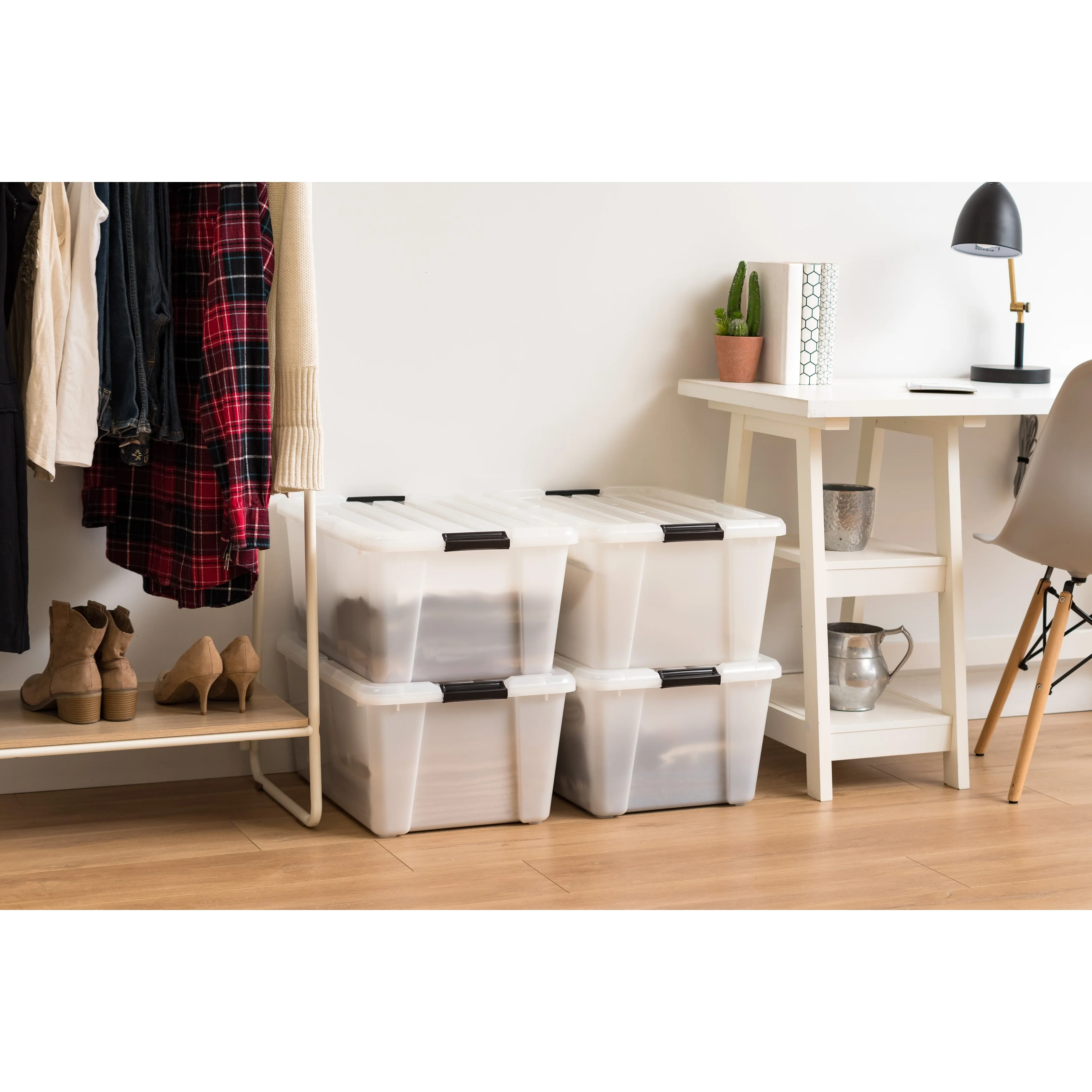 45 Qt. Buckle Up Storage Box in Pearl (4-Pack)