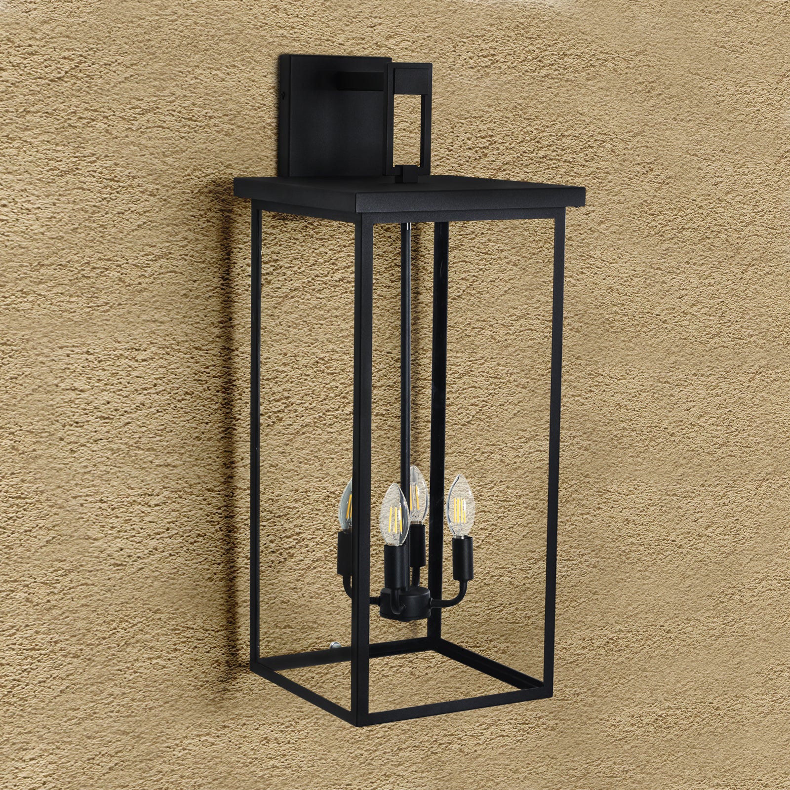 4-Light Outdoor Wall Light with Rectangular Shade and Iron Frame