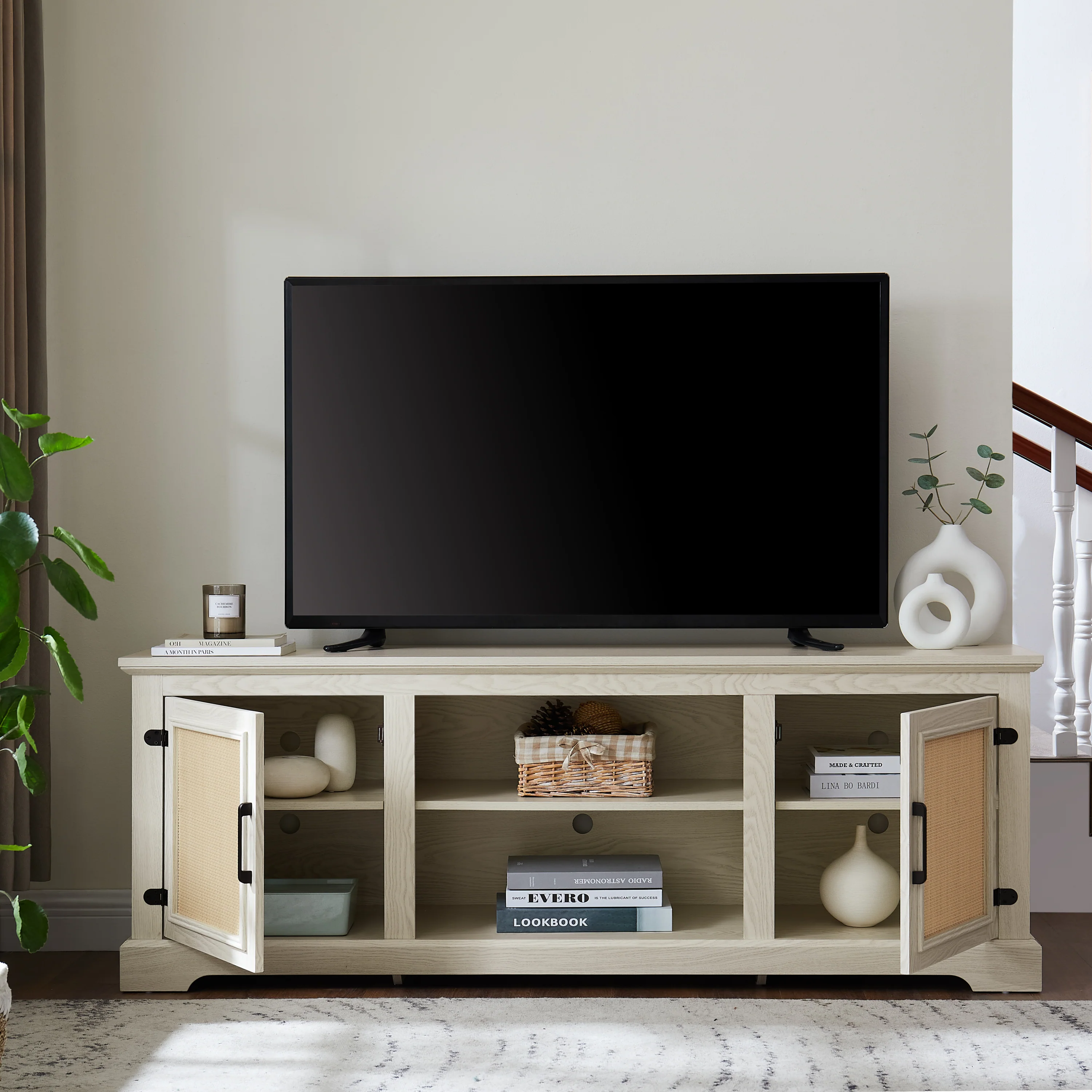 Farmhouse Rattan TV Stand