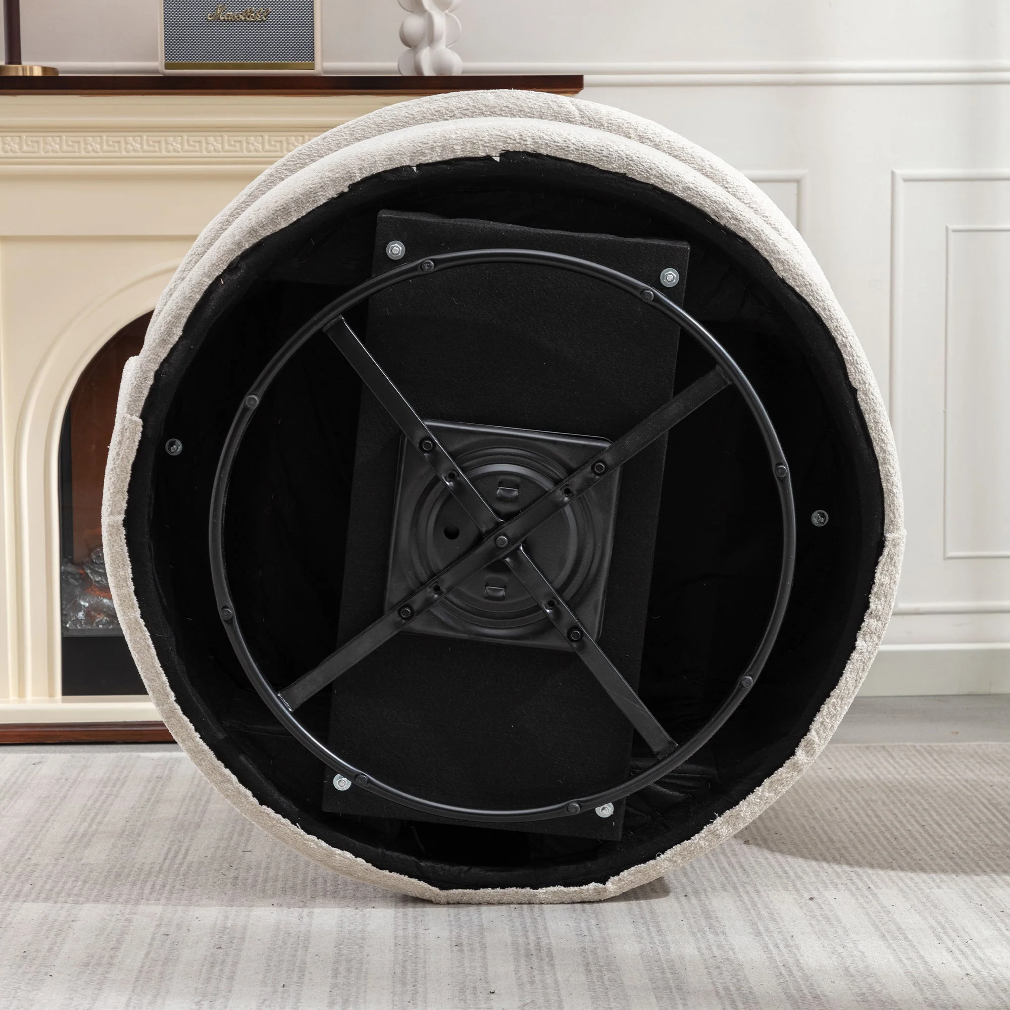 Upholstered Swivel Barrel Chair with 3 Pillows and Curved Backrest