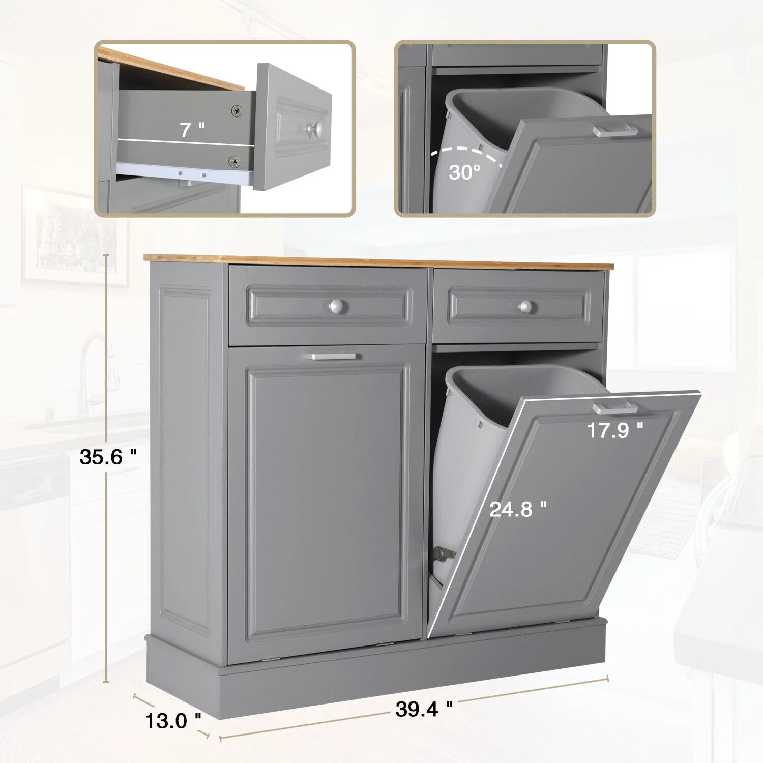 Eclife Double Tilt Out Trash Cabinet Dual Wooden Kitchen Island Recycling Cabinet Trash Can