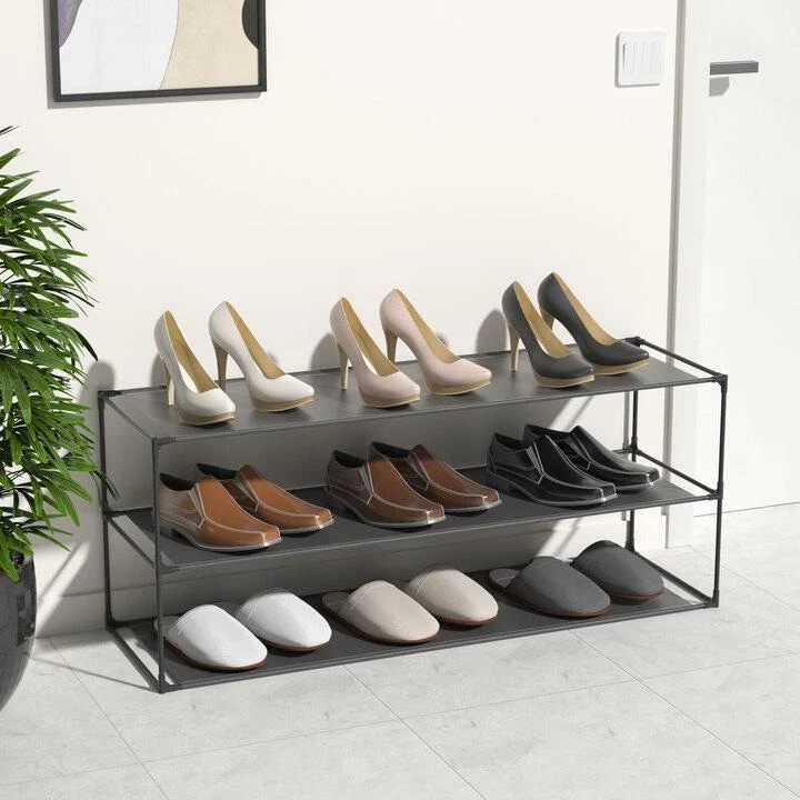 4 Tier Shoe Rack Detachable Non-Woven Waterproof Fabric Shoe Organizer Tower Black
