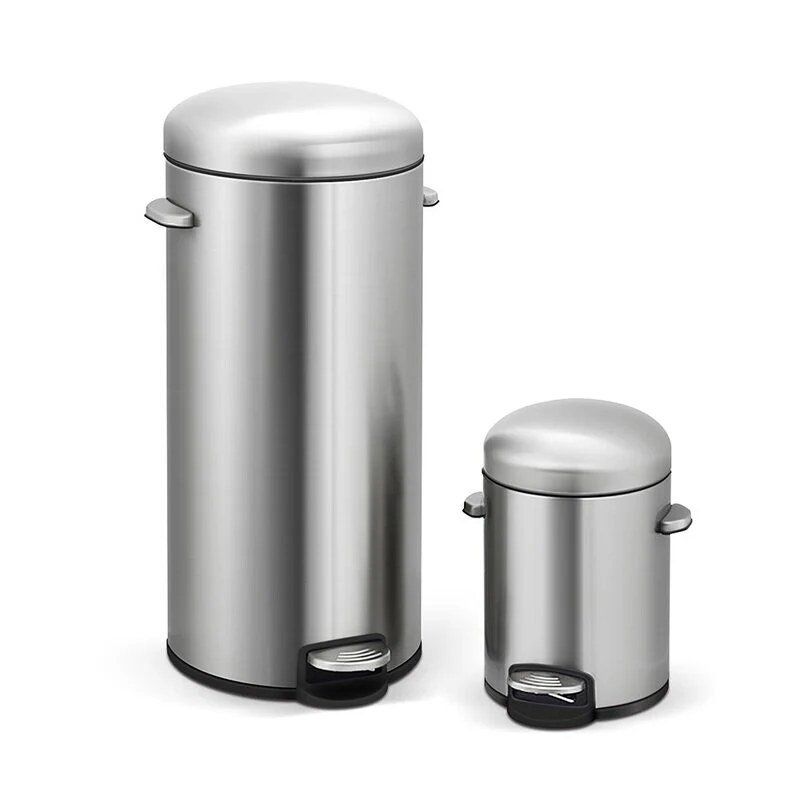 INNOVAZE 8 Gal./30-Liter and 1.3 Gal./5-Liter fingerprint free brushed stainless steel trash can set (Retro)