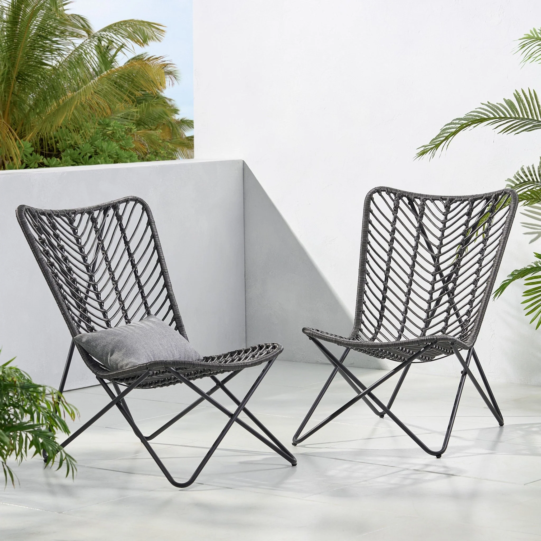 Outdoor Wicker Chair with Geometric Cross Base, Set of 2