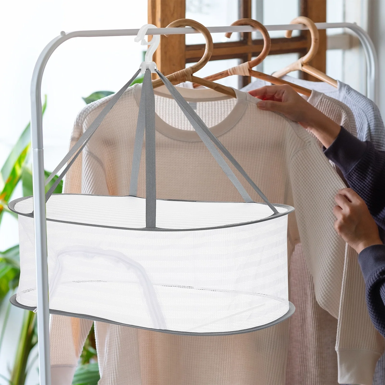 Folded Mesh Clothes Hanging Dryer, Sweater Drying Rack, Dark Green - Dark Green