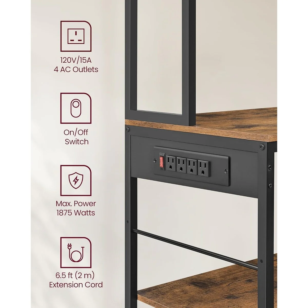 VASAGLE Bakers Rack with Charging Station, Coffee Bar Stand with Adjustable Storage Shelves