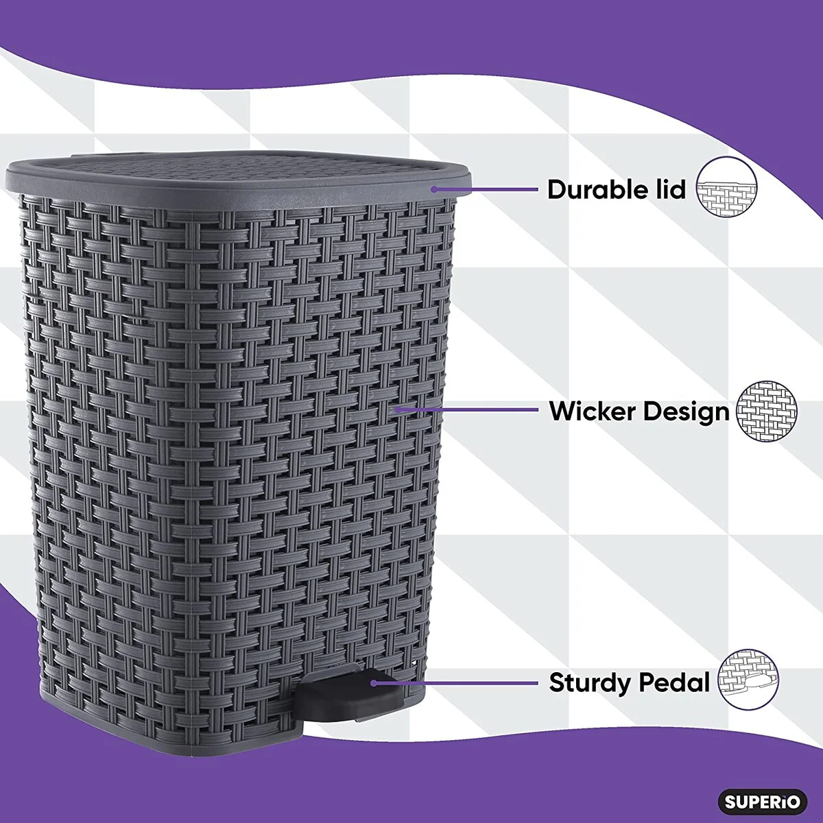 Superio Rattan Step On Trash Can with Removable Liner