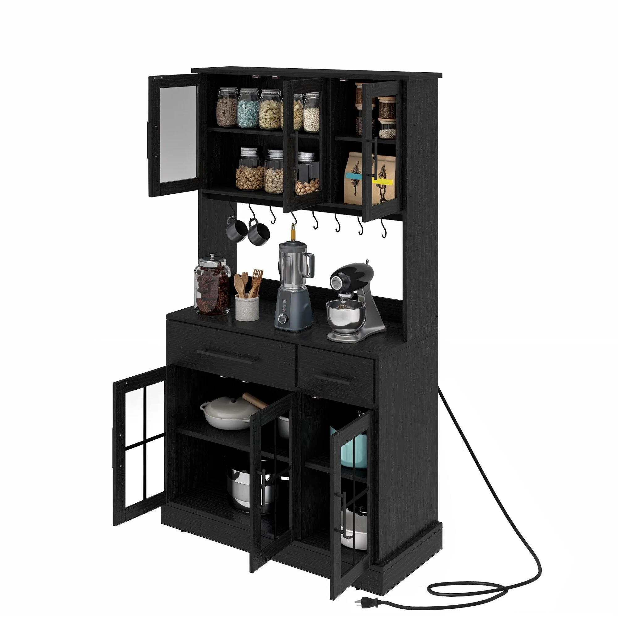 Moasis 71'' Kitchen Pantry Storage Cabinet Microwave Stand Hutch Cabinet with Power Outlet