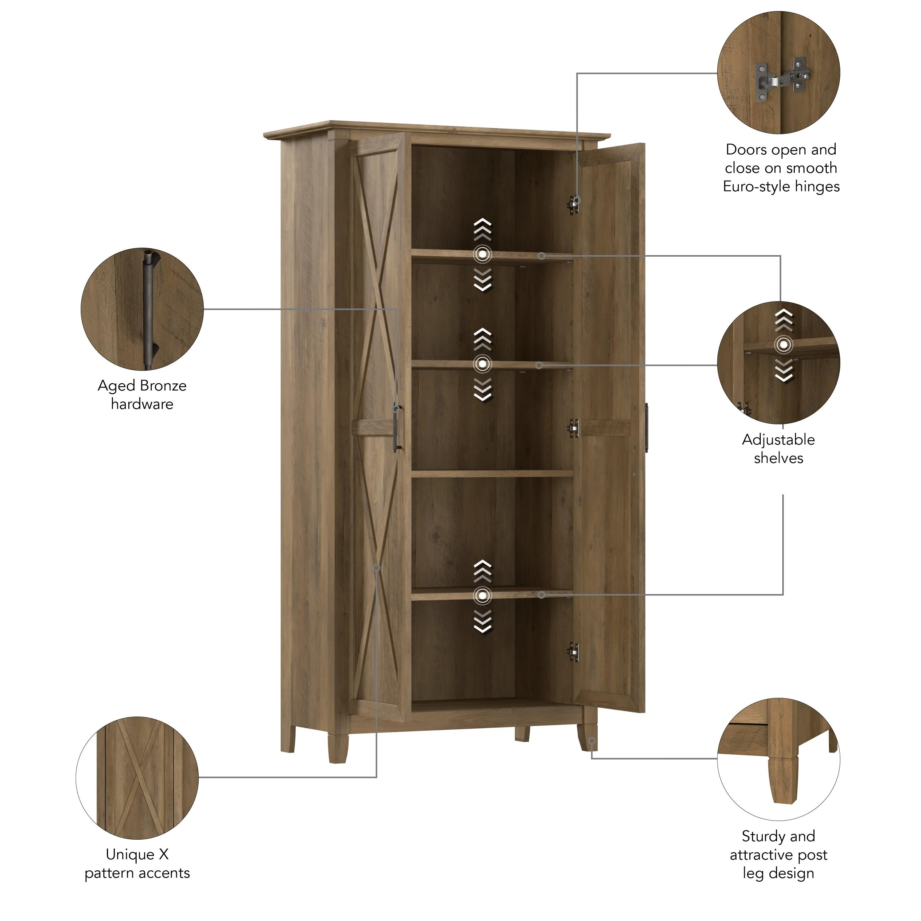 Key West Tall Kitchen Pantry Cabinet with Doors by Bush Furniture