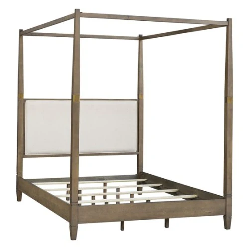 Queen Size Canopy Bed with Upholstered Headboard and Wood Frame