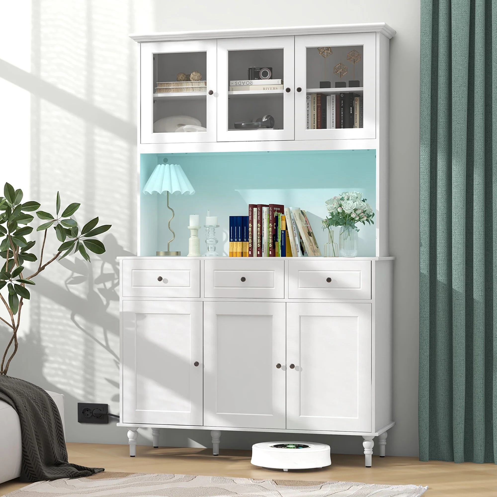 Gymax 77'' Tall Kitchen Pantry Storage Cabinet with LED Lights and