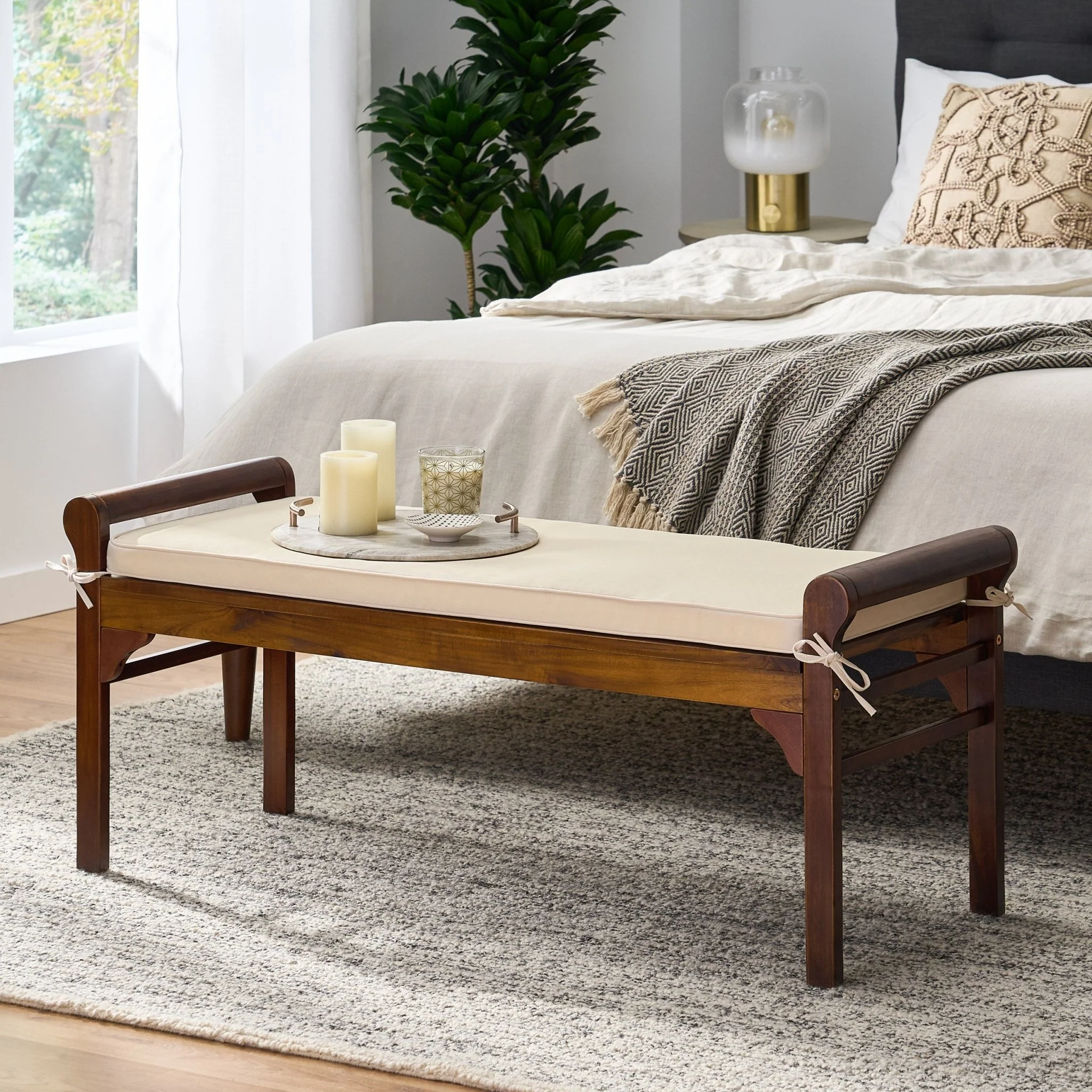 Bench with Cushion and Acacia Wood Frame