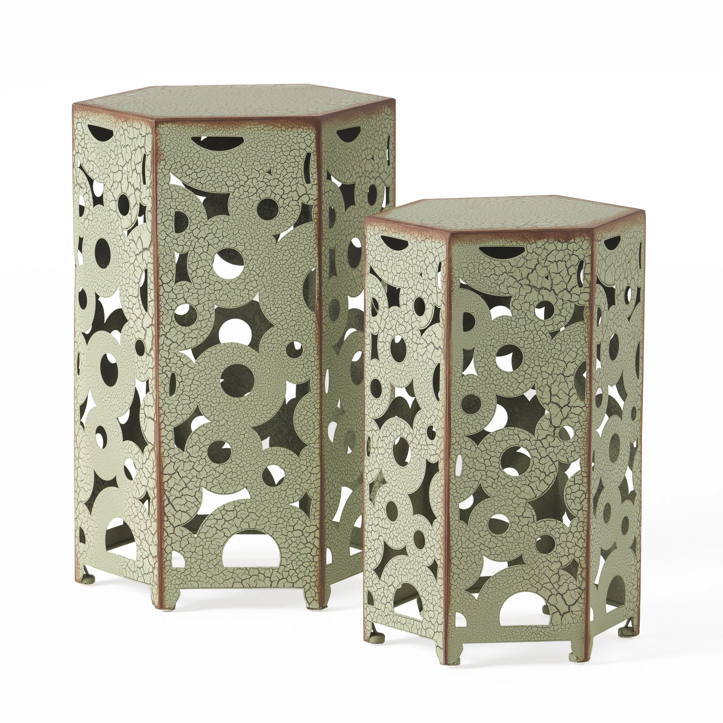 Wistfulness Outdoor Accent Table with Crackle Pattern and Iron Frame, Set of 2