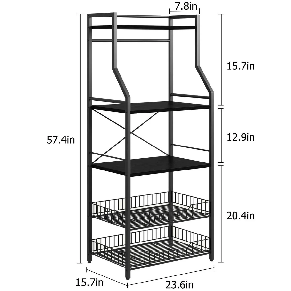 5-Tier Kitchen Bakers Rack with 2 Large Wire Baskets
