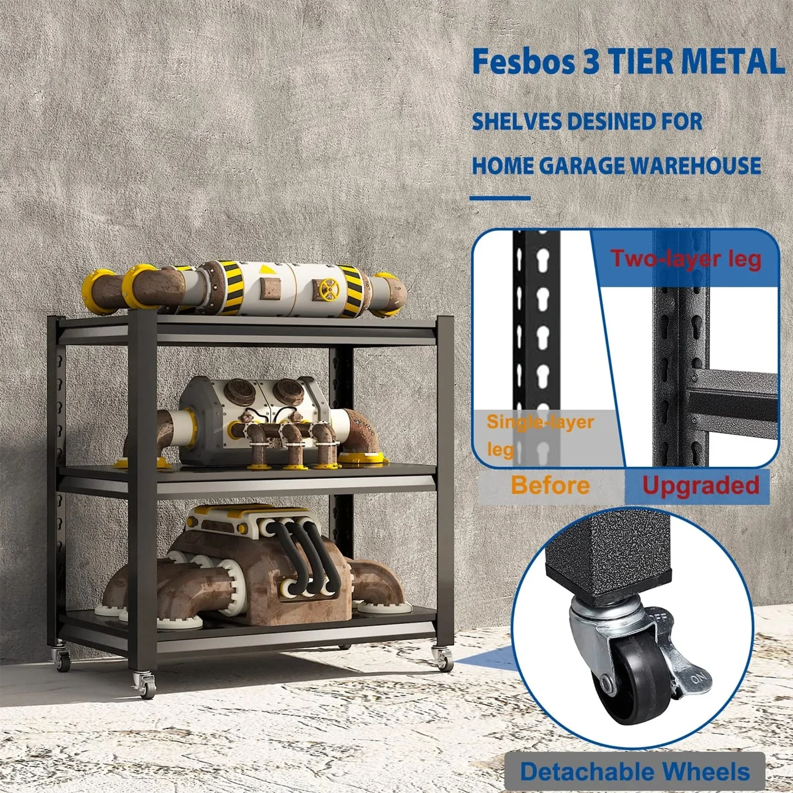 Movable Steel Shelves for Kitchen, Garage Shelves, Basement Shelving Utility Shelf Rack