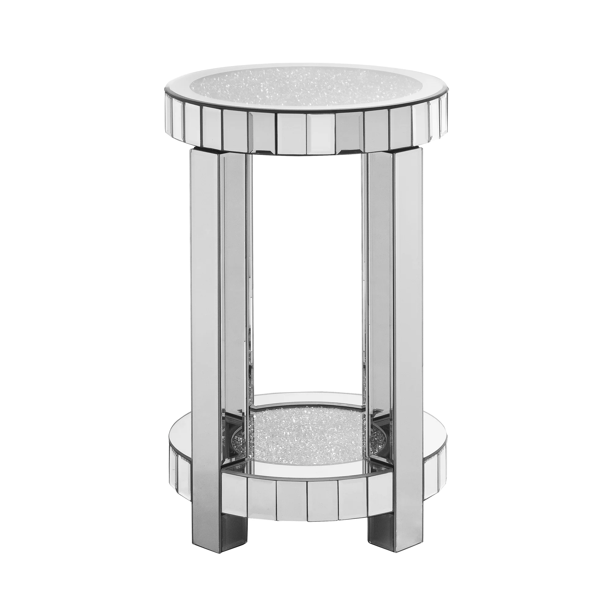 Mirror Round Side Table with Crystal Inlay and Storage Space