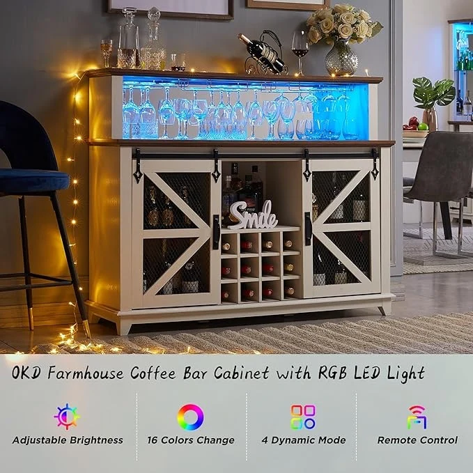 Farmhouse Coffee Bar Cabinet, Wine Bar Cabinet, Kitchen Buffet Cabinet