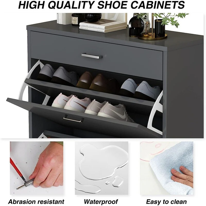Grondin Modern Contemporary Entryway Shoe Cabinet with Drawers, Interior Adjustable/Removable Panel and Bottom Open Shelf