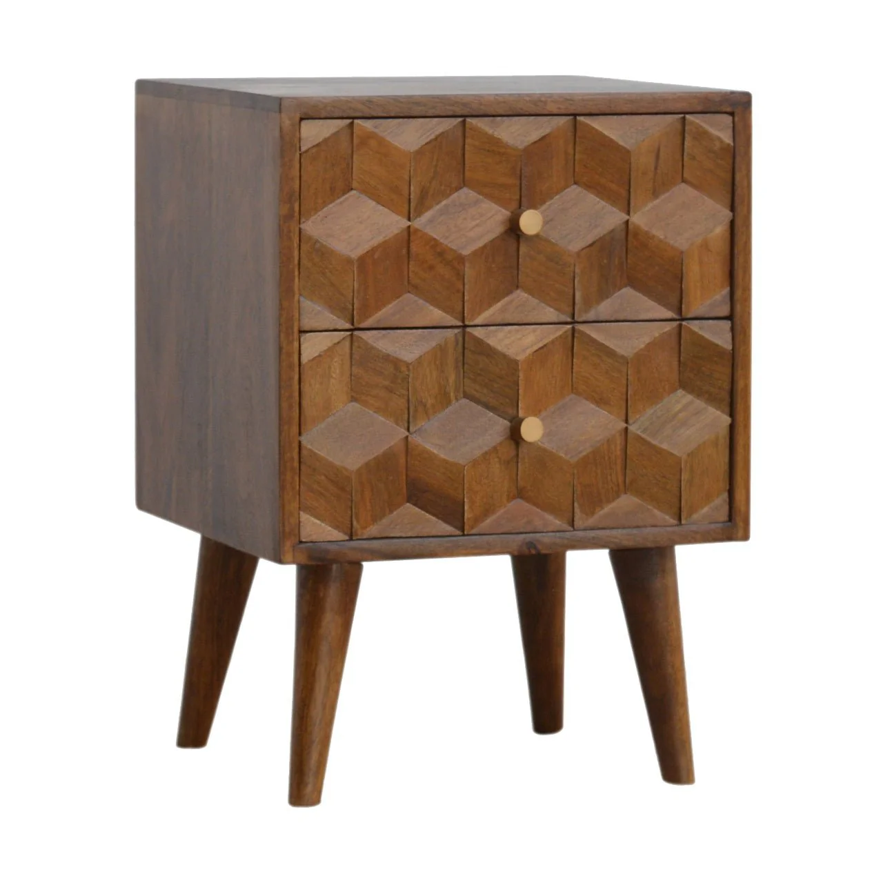 Cube Carved Bedside with 2 Drawers