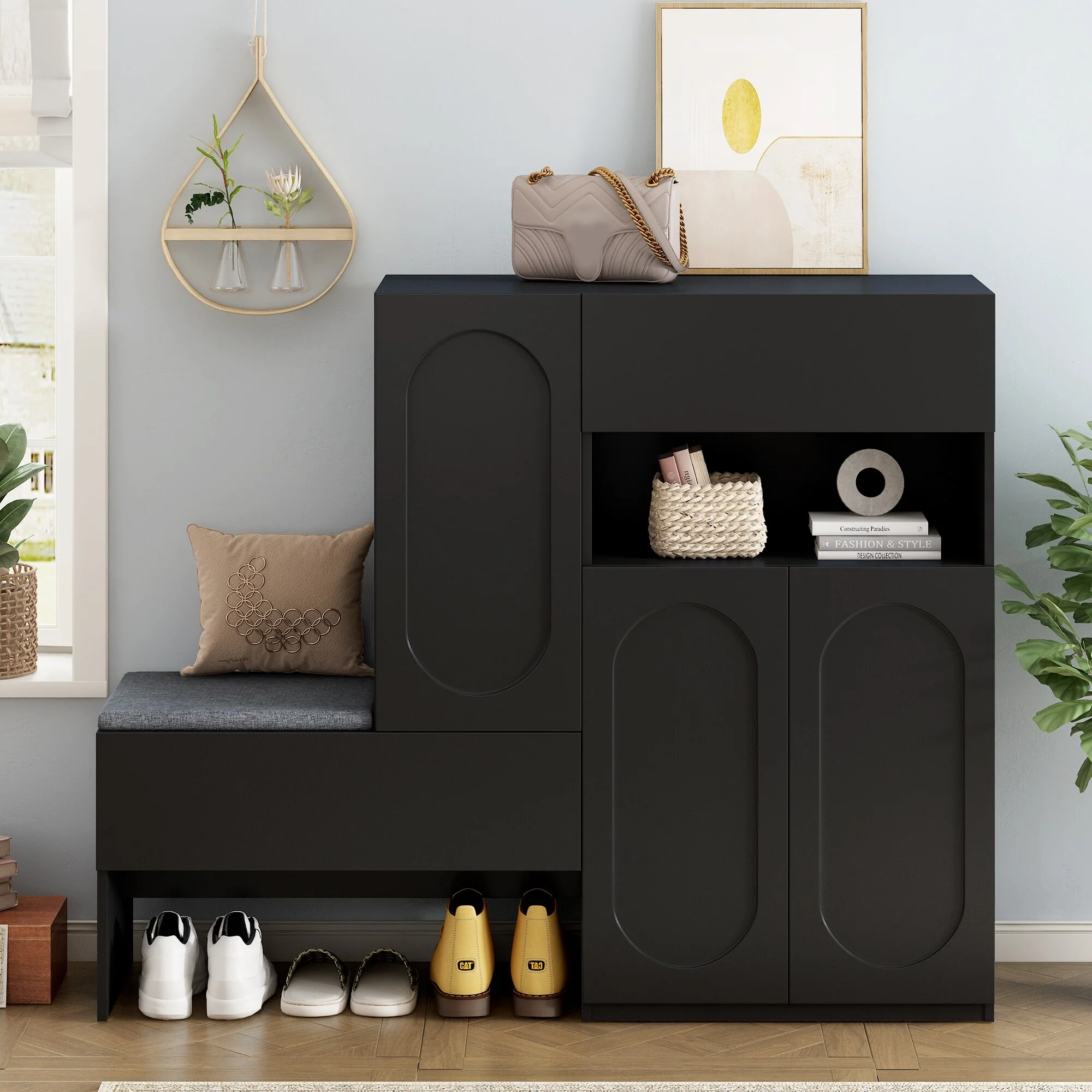 2-in-1 Shoe Cabinet with Bench, Entryway Storage Cabinet, Space-Saving Shoe Rack Organizer with Adjustable Shelves