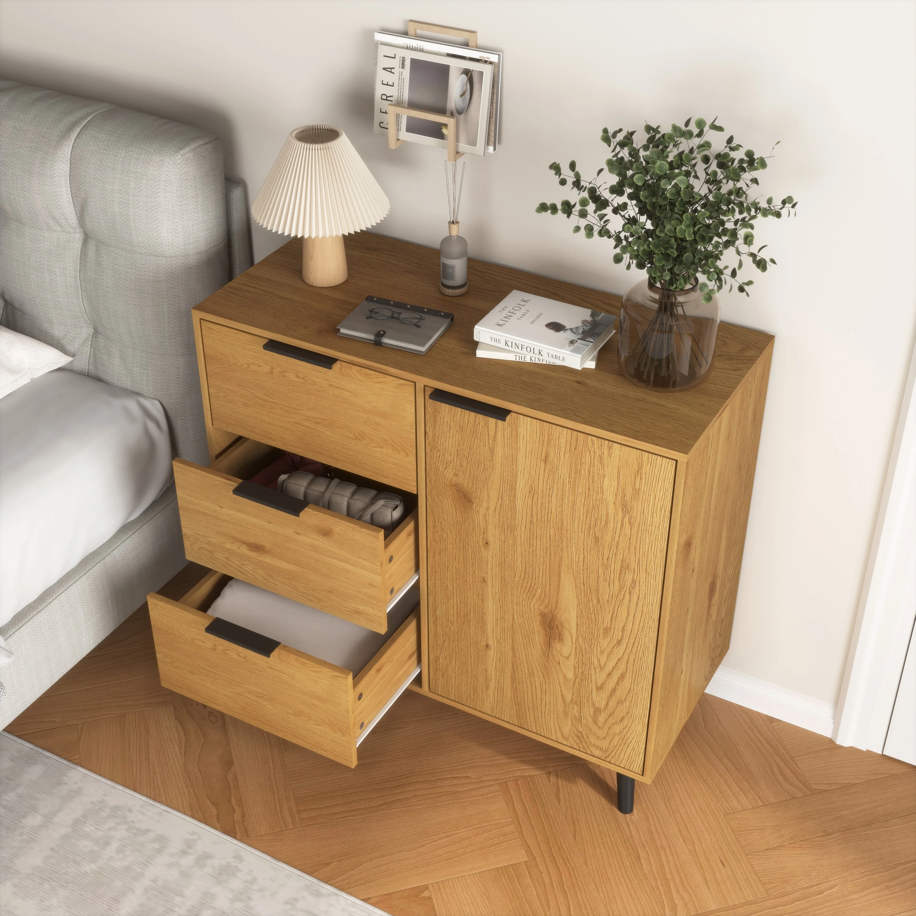 Sideboard Buffet Cabinet with Storage, Wood Coffee Bar Cabinet with Drawers & Doors